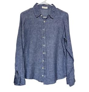 Camisa CP Shades XS para mujer azul índigo lino manga larga abotonada top oversize - Imagen 1 de 7