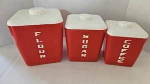 Vintage Lustro Ware 3 pc Canister Set Red Flour Sugar Coffee *Read Description* - Picture 1 of 10