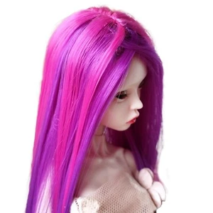 Popovy Puppenperücke hellviolett mit rosa Strähnen, 6 cm lang glattes Haar Pas - Bild 1 von 12
