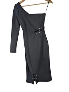 ASOS Black Bodycon Off The Shoulder Dress, One Sleeve, Safety Pin Size 6 Petite - Picture 1 of 10