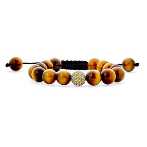 Brown Tiger Eye Blue Lapis Pave Crystal Ball Beads Shamballa Inspired Bracelet