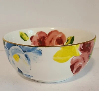 ANTHROPOLOGIE ANAIS CERÁMICA ACUARELA FLORAL CEREAL SOPA O ENSALADERA Foto 1 de 4