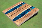 Custom Corn Hole River Table Look Blue 4 Graphic Cornhole Boards