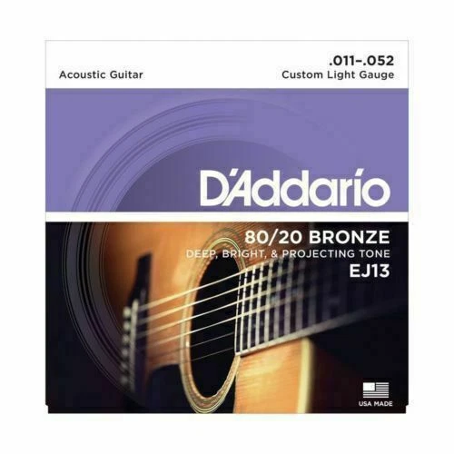 D'Addario EJ13 80/20 Bronze Acoustic Guitar Strings - Custom Light, 11-52