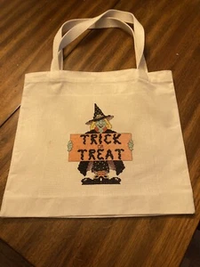 Completed Crosstitch tote bag Halloween hand sewn by seller new - Picture 1 of 2