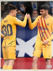 GAVI PEDRI SIGNED BARCELONA F.C. 11X14 PHOTO BAS BECKETT - Picture 1 of 2