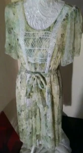 Pinko Pure Silk Pale Green Floral short sleeve knee Length Dress sz14. - Picture 1 of 6