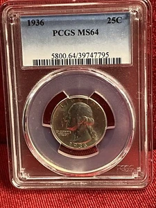 1936 WASHINGTON QUARTER PCGS MS64 - Picture 1 of 2