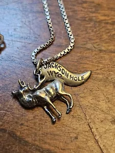 Sterling Silver 925 Moose Jackson Hole Wyoming Charm And 15" Necklace Vintage - Picture 1 of 4