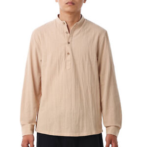 Men Long Sleeve Shirt Waffle Henley Collar Casual Henley T-Shirt Medieval Shirt