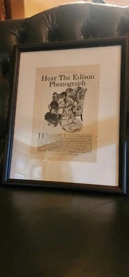 Fonógrafo Edison dos anos 1900 emoldurado anúncio impresso original na revista americana - Imagem 1 de 3