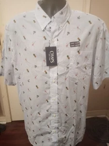 New Chaps Men’s Easy Care Button Shirt 2XL Short Sleeve Pineapple Flamingo Palm - Picture 1 of 16