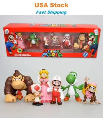 Juego de colección de 6 figuras Super Mario Mini, S1, princesa, sapo, Yoshi, burro Foto 1 de 4