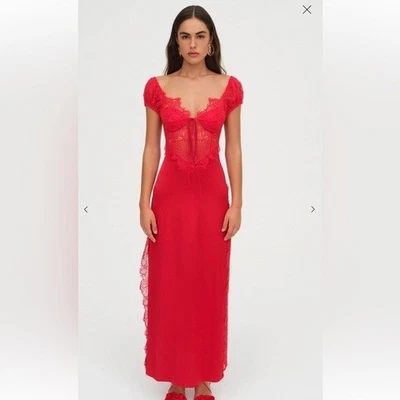 Maxi Vestido Casey de Encaje Rojo For Love And Lemons $279 Nuevo con Etiquetas Talla Mediana Foto 1 de 4