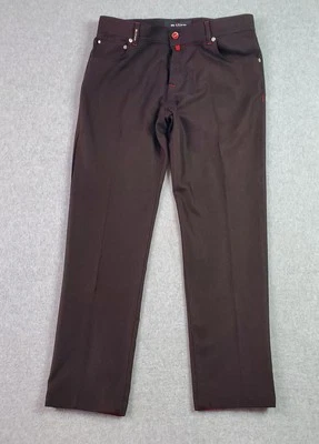 Pantalones Kiton Para Hombre 35x29 Marrón Chino Botón Mosca Hecho en Italia Lana Cachemira Elástico Foto 1 de 4