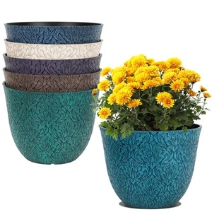Garden Plastic Round 8" Plant Pots for Indoor Plants - Set of 6 Multicolor Sm... - Picture 1 of 8