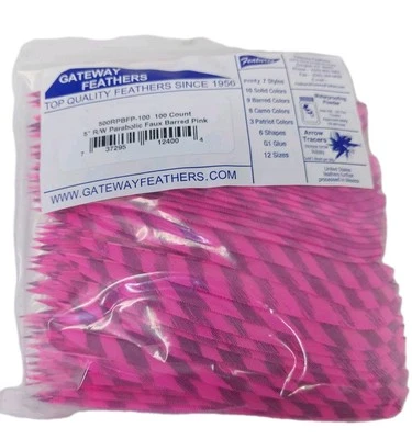 100 Pack Gateway Feathers 5" Right Wing: Parabolic Faux Barred Pink 500RPBFP-100 - Image 1 of 3