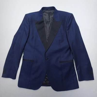 Chaqueta de Cena Paul Smith Esmoquin Para Hombres 40 Azul Pico Solapa Lana Estampado Forro Italia Foto 1 de 4