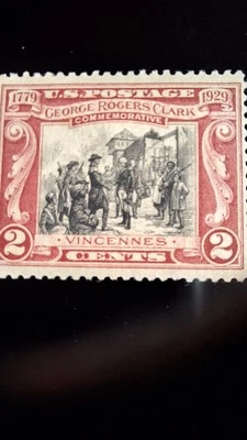 Scott #651, M/F/NH, Vincennes, Red, 2 cent, perf 11, 1929 - Image 1 of 2