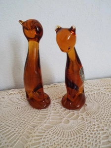 Vintage Pilgrim mundgeblasenes Glas Bernstein Katzen, Briefbeschwerer - Bild 1 von 5
