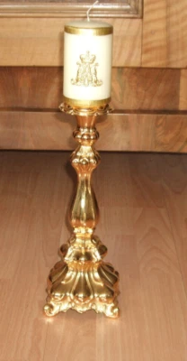 Rarität - großer Kerzenständer 24 Karat vergoldet mit besonderer Monogrammkerze - Bild 1 von 4