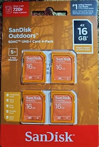 SanDisk OUTDOORS, Trail Cam, 16GB SDHC UHS-I, 4 PACK 720p. - Picture 1 of 2