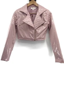 MESHKI NUEVO CON ETIQUETAS Talla M Rubor Bebé Rosa Londres Recortado Moto Moto Motociclista Chaqueta - Imagen 1 de 18