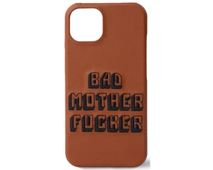 Brown Embroidered Pulp Fiction Bad Mother Fu**er Leather iPhone 13 Case - Picture 1 of 2