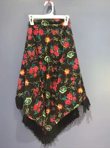 vintage black shawl, Cottage Core Fringed, Floral Wrap True Vintage Bright - Picture 1 of 5