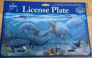 Guy Harvey Manatees Metal License Plate. 11 7/8”x6”.  Florida Ocean Tag. - Picture 1 of 2