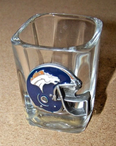 Denver Broncos full color pewter helmet logo clear shot glass square shotglass Cover
