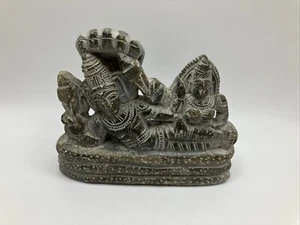 Vtg Hindu Lakshmi Narayan Lord Vishnu Laxmi Statue Idols Figurine Black Stone - Picture 1 of 12