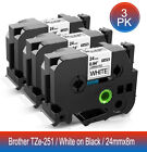 3PK 24mm TZ TZe 251 White Label Tape Compatible Brother P-touch PT-2700 D600VP