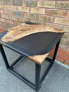Black Square Epoxy Resin Table – Handmade Mid-Century Modern Accent - Picture 1 of 6