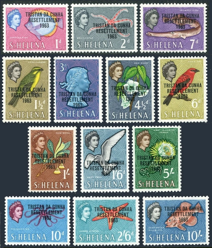 Tristan da Cunha 55-67, MNH. Michel 55-67. QE II 1963. Marine life Birds, Fish. - Image 1 of 1