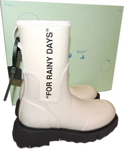 OFF-WHITE Rain Ankle Boots For Rainy Days White Lug Sole Booties Sz 38 - Picture 1 of 7