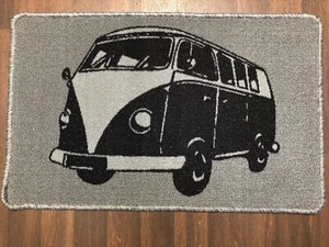 VINTAGE CAMPERVAN DOORMATS NON SLIP SILVER/BLACK GREAT QUALITY 50CMX80CM - Picture 1 of 4