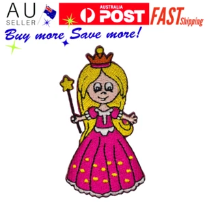 Pink Fairy Princess Iron on Patch Blonde Golden Wand Crown 7.8×4.2×0.1cm(1.6g) - Picture 1 of 4