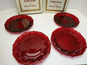  Juego de 4 platos de postre Avon Ruby Red Cape Cod 7 1/4" sin usar en caja - Imagen 1 de 6