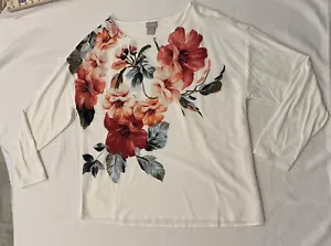 CHICO'S Size 2 US L White Floral Lightweight Semi-sheer Women’s Blouse Shirt - Picture 1 of 10