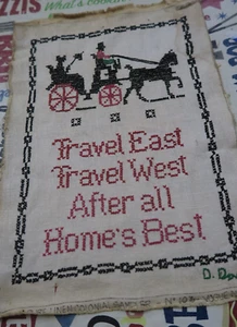 Vintage Handmade Cross Stitch Linen Colonial Sampler Embroidery 10" x 14" - Picture 1 of 9