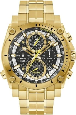 Bulova Men's Icon Precisionist Chronograph Date Gold Quartz Watch 47MM 97B218 - Image 1 of 3