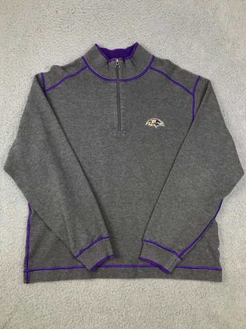 Baltimore Ravens Sweater Adult Medium Gray 1/4 Zip Pullover NFL Football Mens Cover