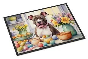 Pit Bull Terrier Brindle/White Decorating Easter Eggs Doormat - Picture 1 of 15