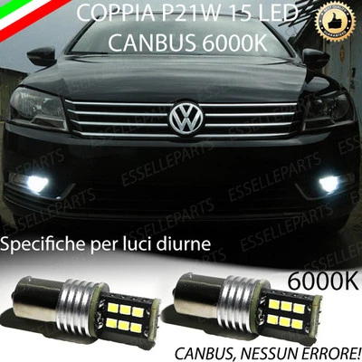COPPIA LUCI DIURNE DRL 15 LED P21W BA15S CANBUS VW PASSAT B7 VARIANT NO ERROR - Immagine 1 di 4