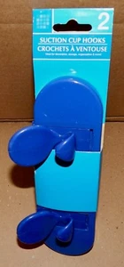 2 Hook Rack With Suction Cups Blue Plastic Hanging Storage Coats & Hats 165U - Picture 1 of 3
