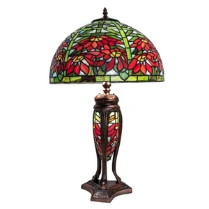 Meyda Lighting 25" Tiffany Poinsettia/Lighted Base Lamp, RU/PK/GR/Choc - 65896 - Picture 1 of 1