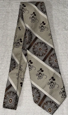 Corbata vintage Disney Mickey Mouse de Cervantes marrón patrón geométrico Foto 1 de 4