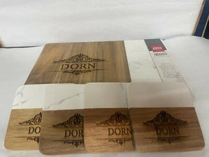 P Graham Dunn Engraved Wood/Marble Cutting Board "Dorn" 8x12in & 4 Coasters NEW - Picture 1 of 11