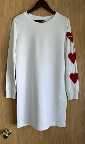 Moschino Love TG US 6 Abito bianco in felpa manica con taglio a cuore Nuovo senza etichette